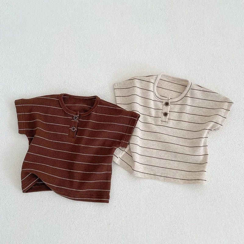 105-Ensemble Estival Bébé - T-shirt Rayé et Bloomer - 2 Pièces Unisexe