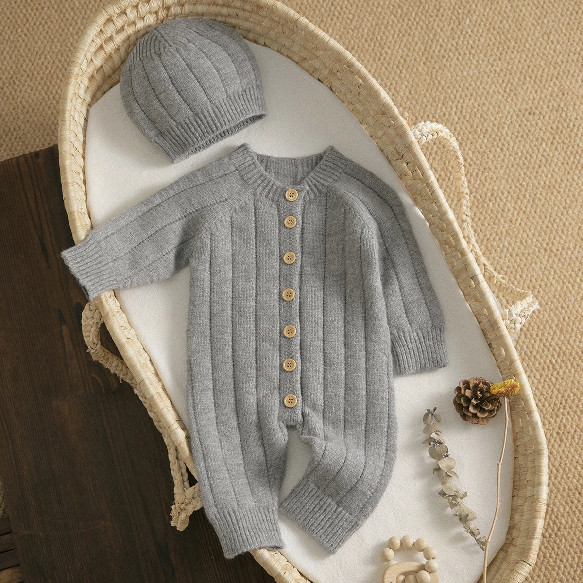 095-Rompers Tricoté avec Bonnet pour Bébé - Élégance et Confort pour les Petits