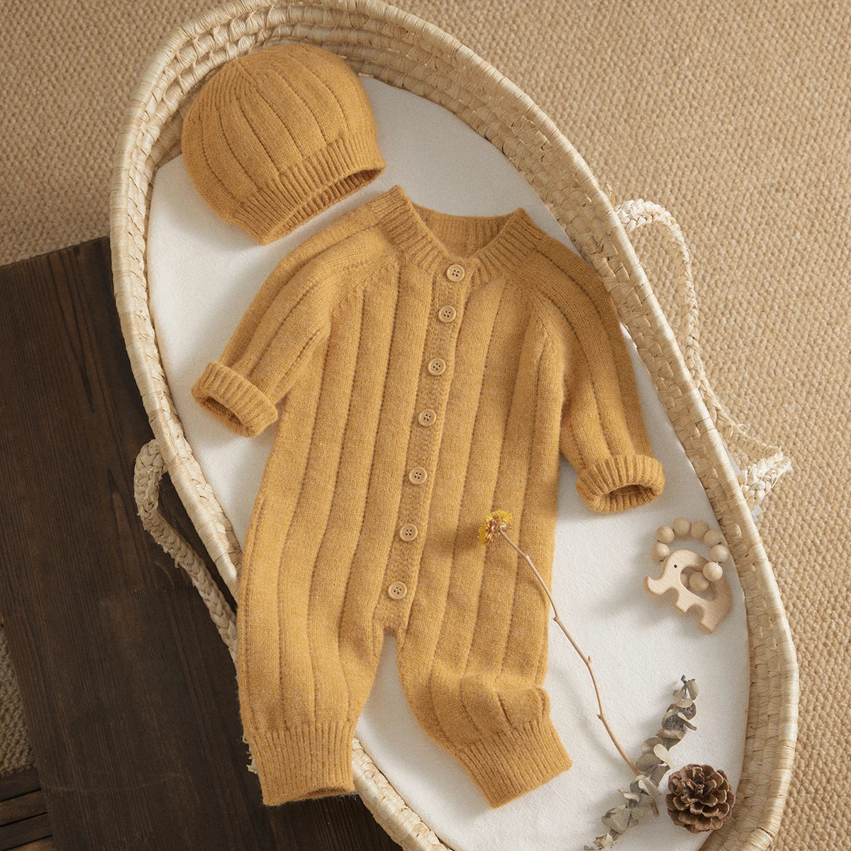 095-Rompers Tricoté avec Bonnet pour Bébé - Élégance et Confort pour les Petits