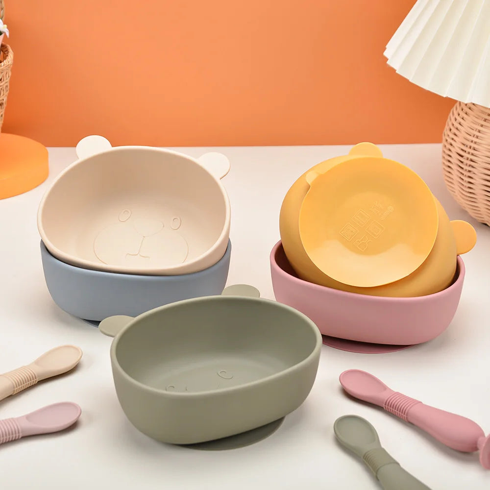 306-Set de Vaisselle en Silicone pour Bébé – Design Panda Antidérapant et Sans BPA