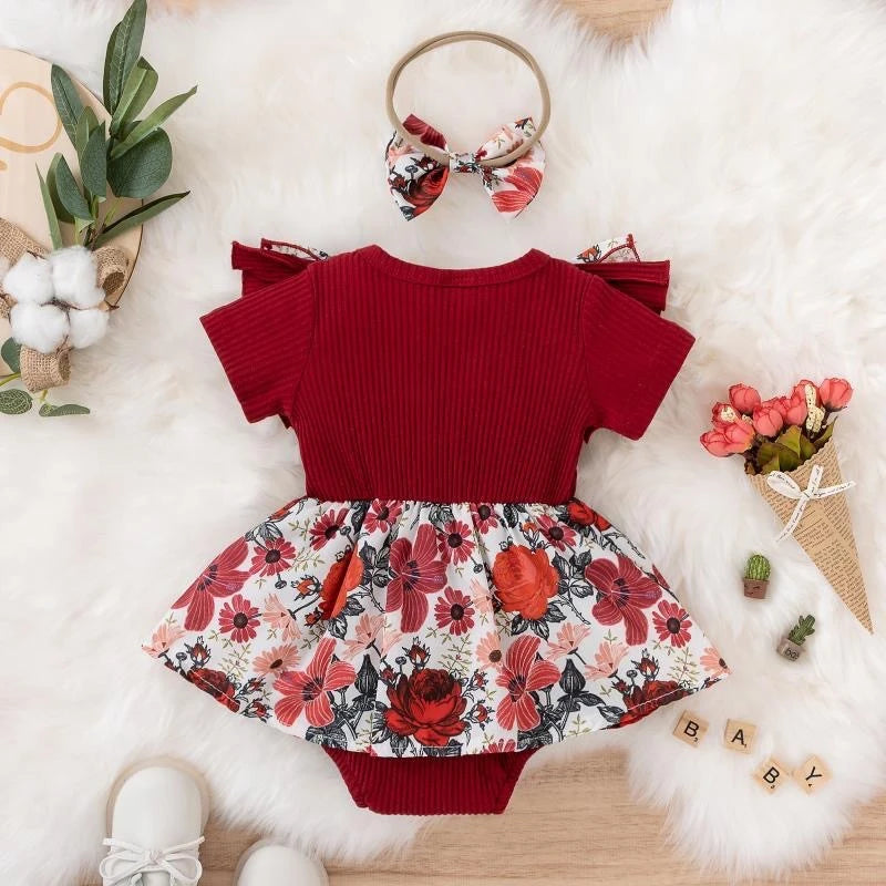 108A- Robe Jumpsuit Fille Bébé avec Nœud - Vêtements d'Été (0-24 Mois)