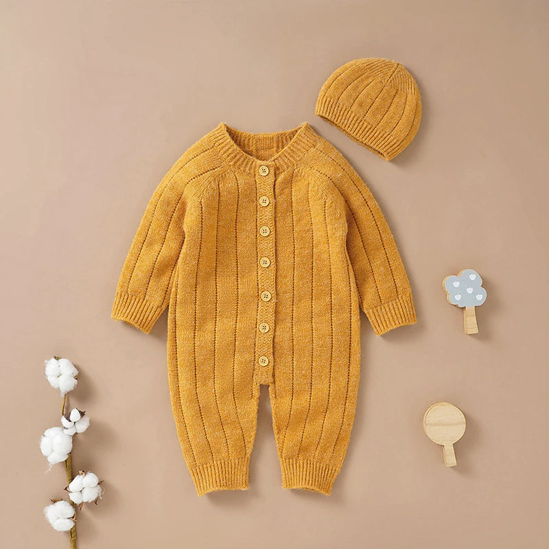 095-Rompers Tricoté avec Bonnet pour Bébé - Élégance et Confort pour les Petits