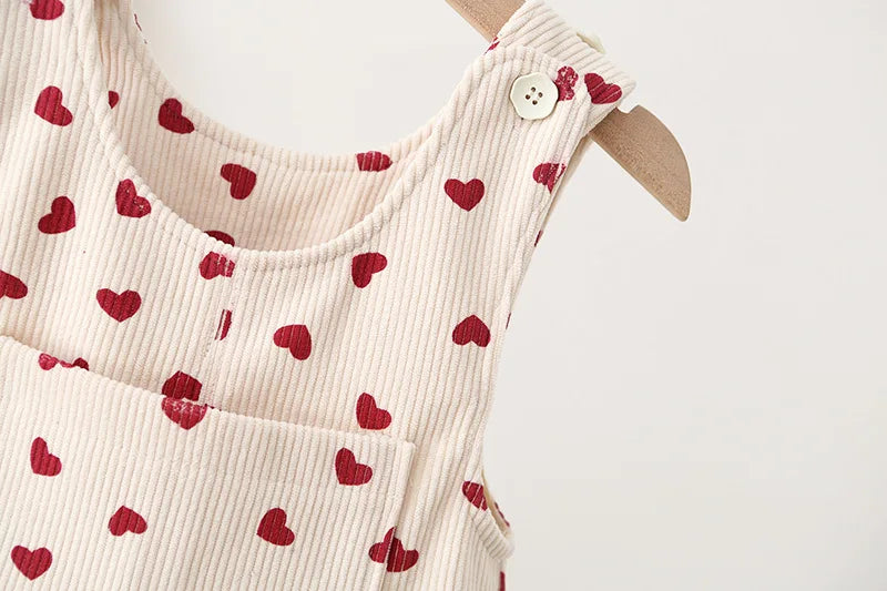 122-Salopettes Bébé en Velours Côtelé avec Broderie Cœur - Unisexe
