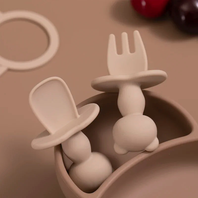 319-Ensemble d'Ustensiles d'Alimentation en Silicone Doux de Qualité Alimentaire – Fourchette et Cuillère Panda pour Bébé