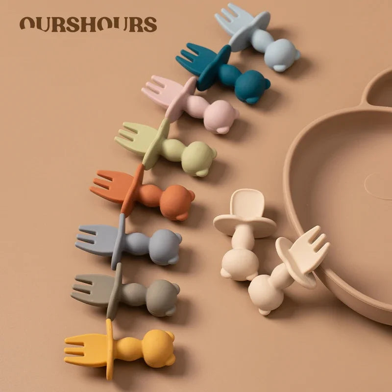319-Ensemble d'Ustensiles d'Alimentation en Silicone Doux de Qualité Alimentaire – Fourchette et Cuillère Panda pour Bébé