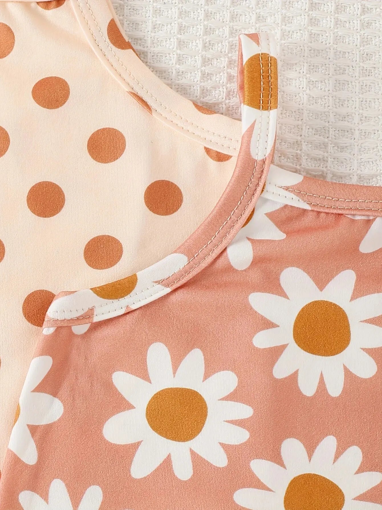 113H-Ensemble Combinaison Sling d'Été pour Bébé Fille - Motif à Pois et Fleurs