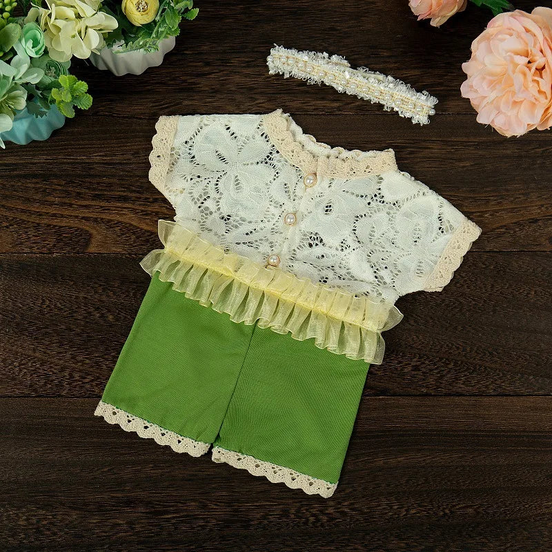 036-Ensemble Photographie Nouveau-né - Combinaison en Dentelle et Bandeau Assorti