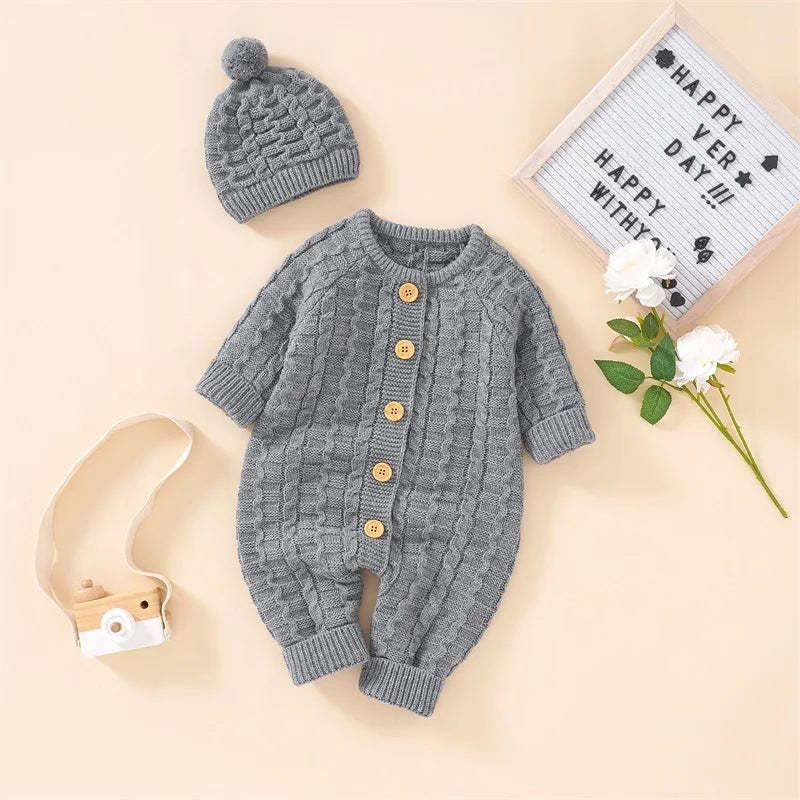 095-Rompers Tricoté avec Bonnet pour Bébé - Élégance et Confort pour les Petits