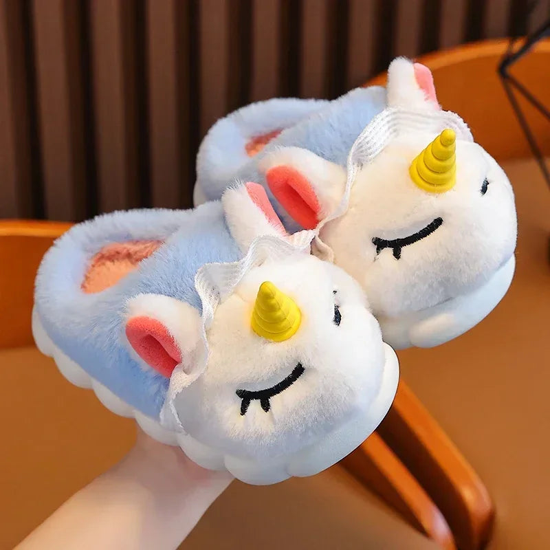 256A-Chaussons en Peluche pour Enfants - Licorne Amusante et Confortable