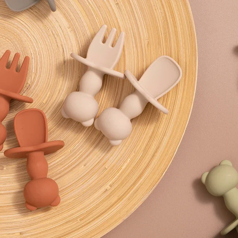 319-Ensemble d'Ustensiles d'Alimentation en Silicone Doux de Qualité Alimentaire – Fourchette et Cuillère Panda pour Bébé