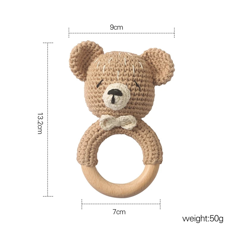360-Une pc Hochet Animal Crochet et Anneau de Dentition en Bois - Bracelet Apaisant pour Bébé