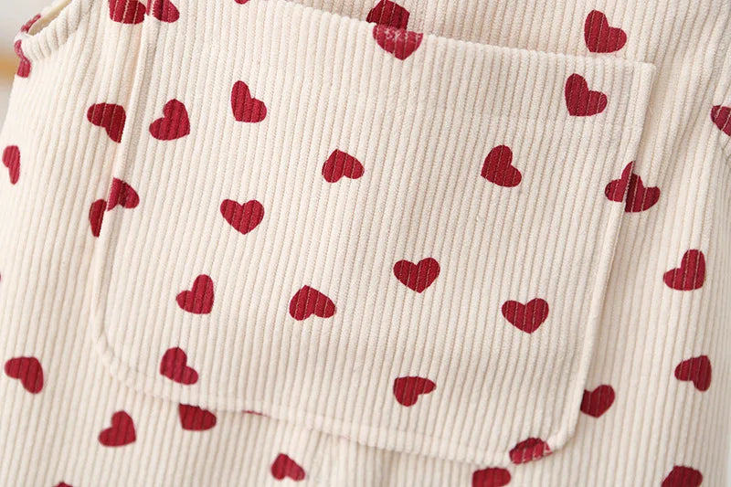 122-Salopettes Bébé en Velours Côtelé avec Broderie Cœur - Unisexe