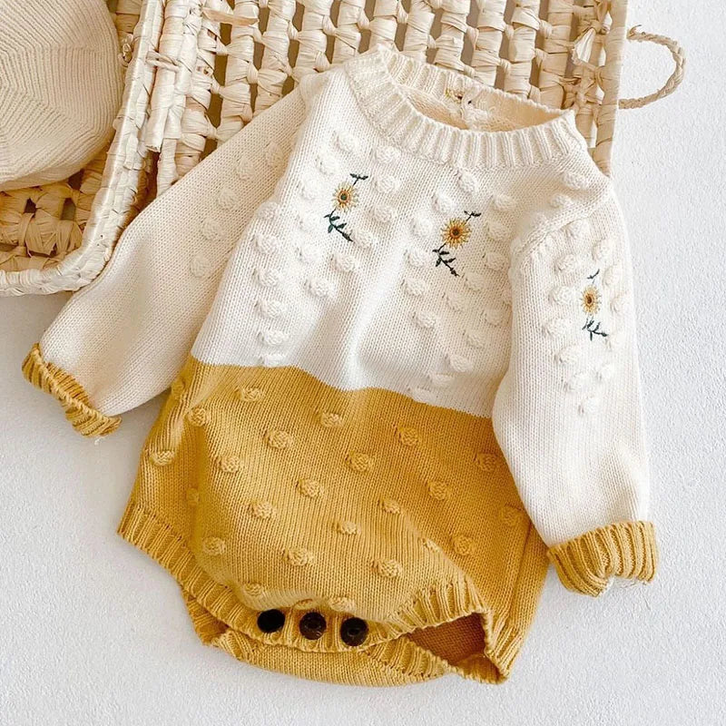 107g-Rompers Fille en Coton avec Broderie de Tournesol