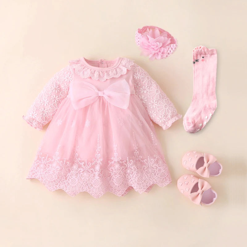 109-Tenue de Fête Bébé Fille - Robe avec Chaussures et Chaussettes pour Anniversaires et Baptêmes