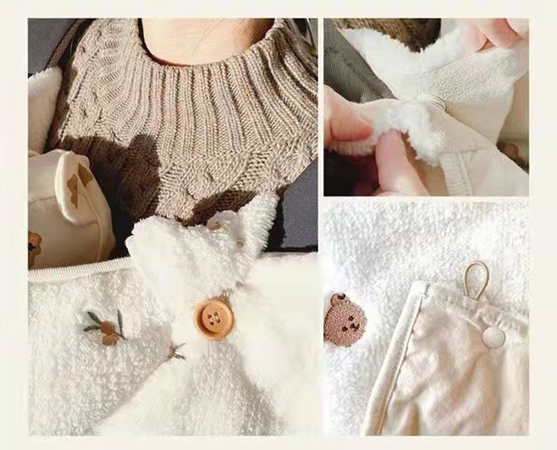 465C-Manteau d'Hiver en Fleece pour Filles – Veste Mignonne avec Broderie d'Ours