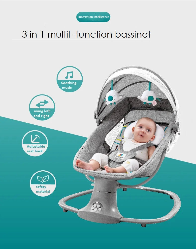 590D-Chaise Berçante Électrique pour Bébé – Couffin Rocking Cradle pour Nouveau-nés