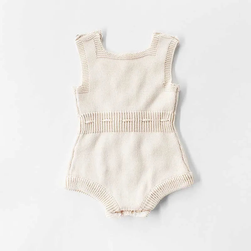 107C-Combi-Bébé en Coton Tricoté avec Pompon Fait Main