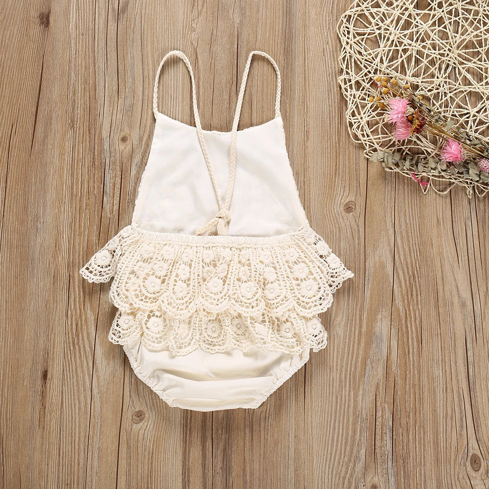 138-Combinaison Ruffle en Dentelle pour Bébé Fille - Élégance et Confort d'Été