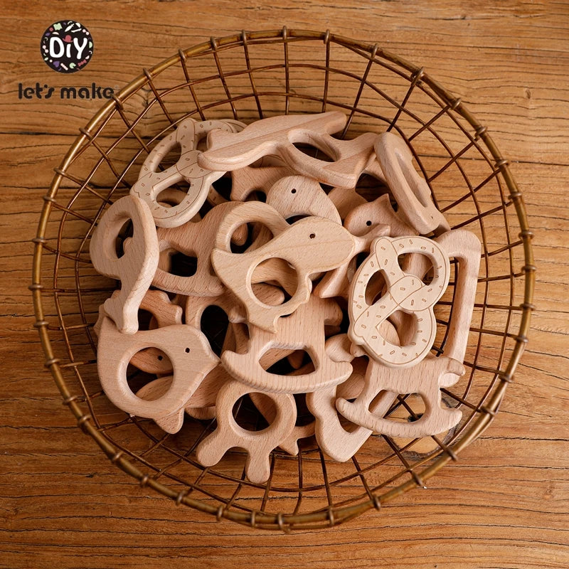356-Cinq PCS Jouets en Bois à Mordre - Cadeau de Biberon en Bois Naturel