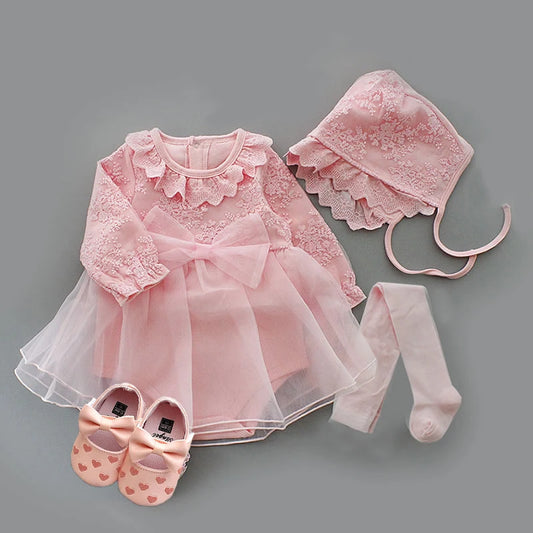 109-Tenue de Fête Bébé Fille - Robe avec Chaussures et Chaussettes pour Anniversaires et Baptêmes