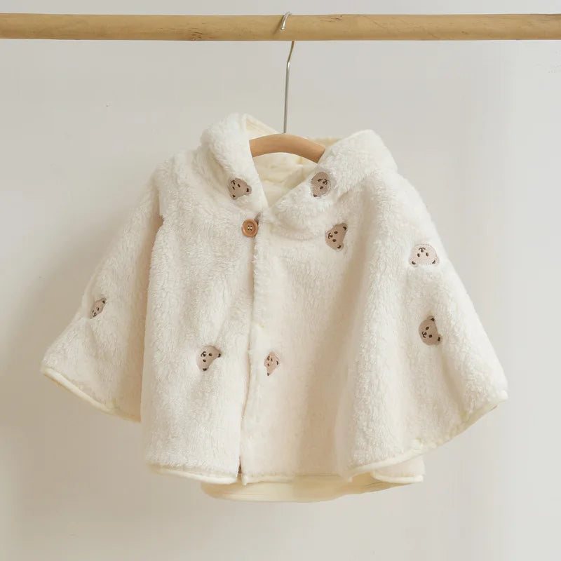 465C-Manteau d'Hiver en Fleece pour Filles – Veste Mignonne avec Broderie d'Ours