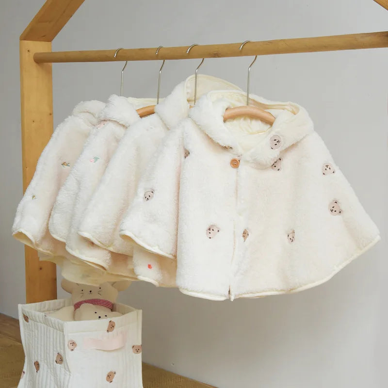 465C-Manteau d'Hiver en Fleece pour Filles – Veste Mignonne avec Broderie d'Ours