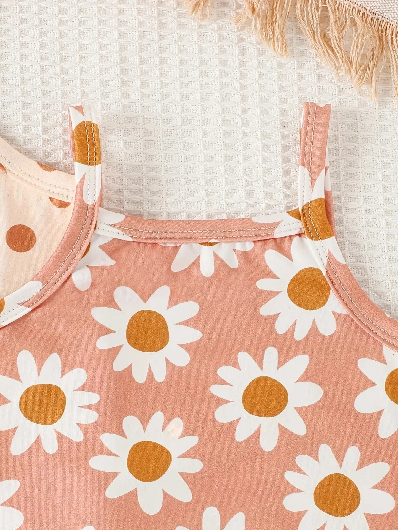 113H-Ensemble Combinaison Sling d'Été pour Bébé Fille - Motif à Pois et Fleurs