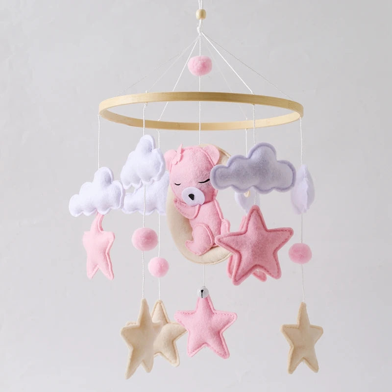 588B-Mobile de Lit Bébé en Bois – Jouets Animaux en Feutre