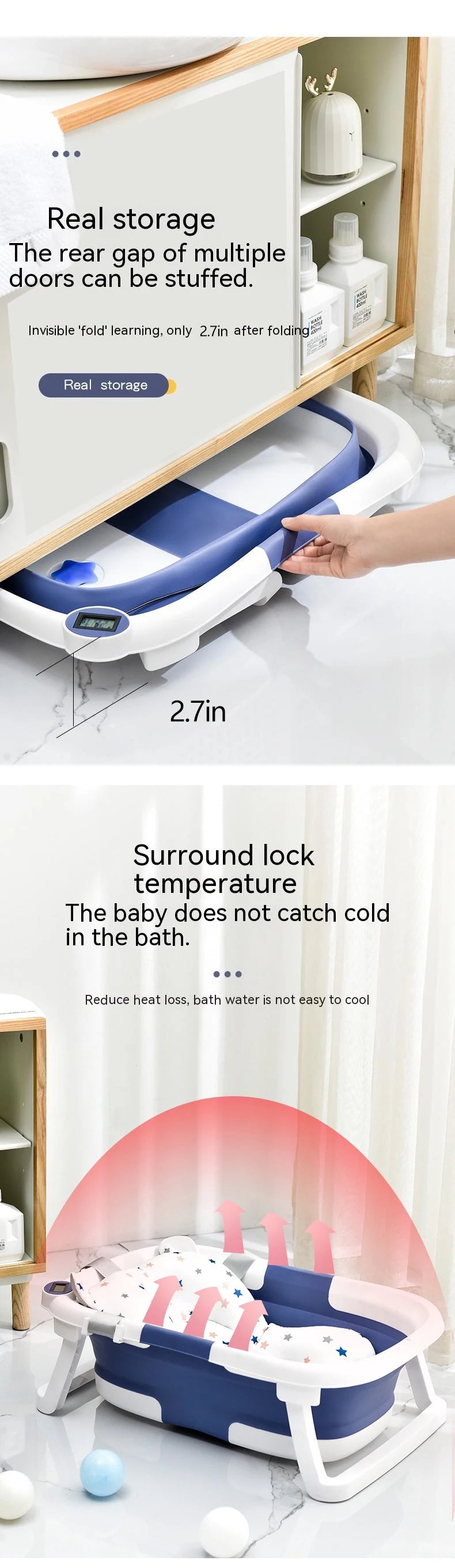 484B-Baignoire Pliante en Silicone pour Bébé – Système de Détection de Température en Temps Réel