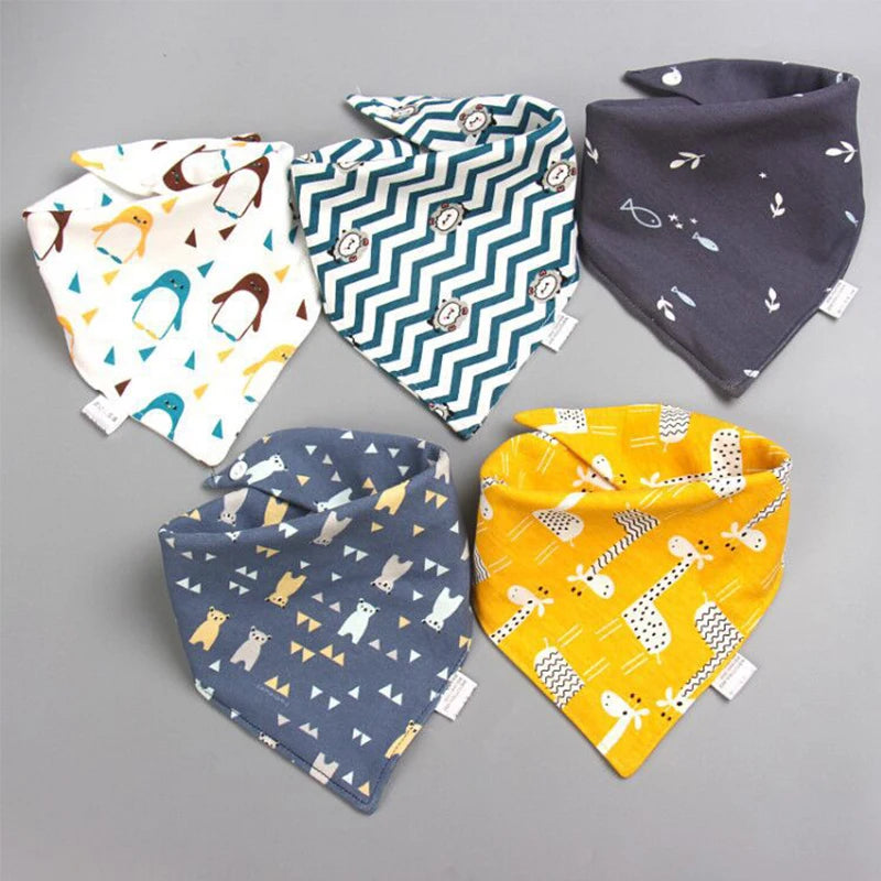 372-Set de 5 Bavoirs Bandana Imperméables en Coton pour Bébé - Triangle Absorbant