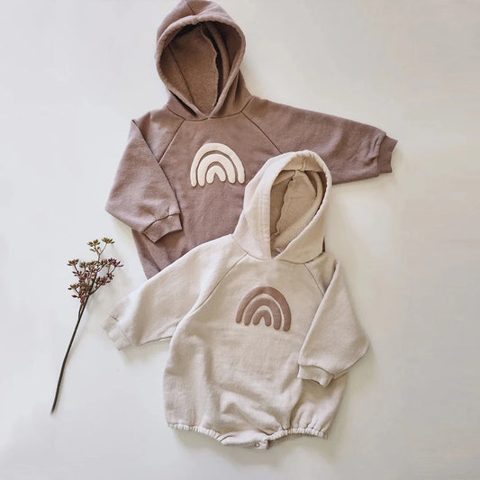 052-Combinaison Sportive Oversize Bébé - Sweat à Capuche Beige Unisexe