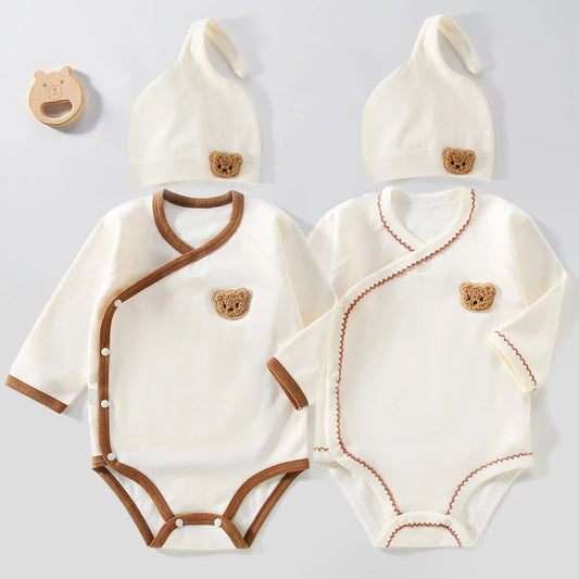 087-Set Romper et Bonnet Ourson - Tendresse et Confort pour Nouveau-nés