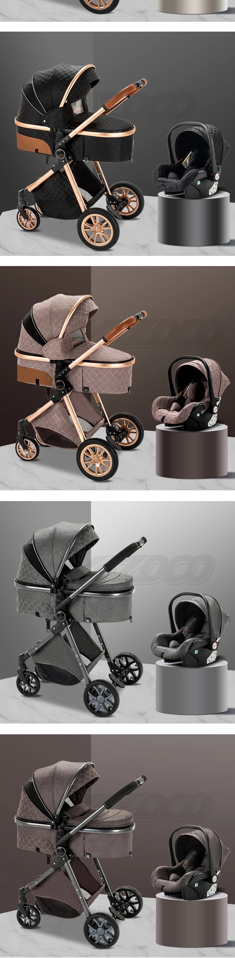 803-Poussette Luxe YAZOCO V9 3-en-1 - Élégance et Confort pour Bébé