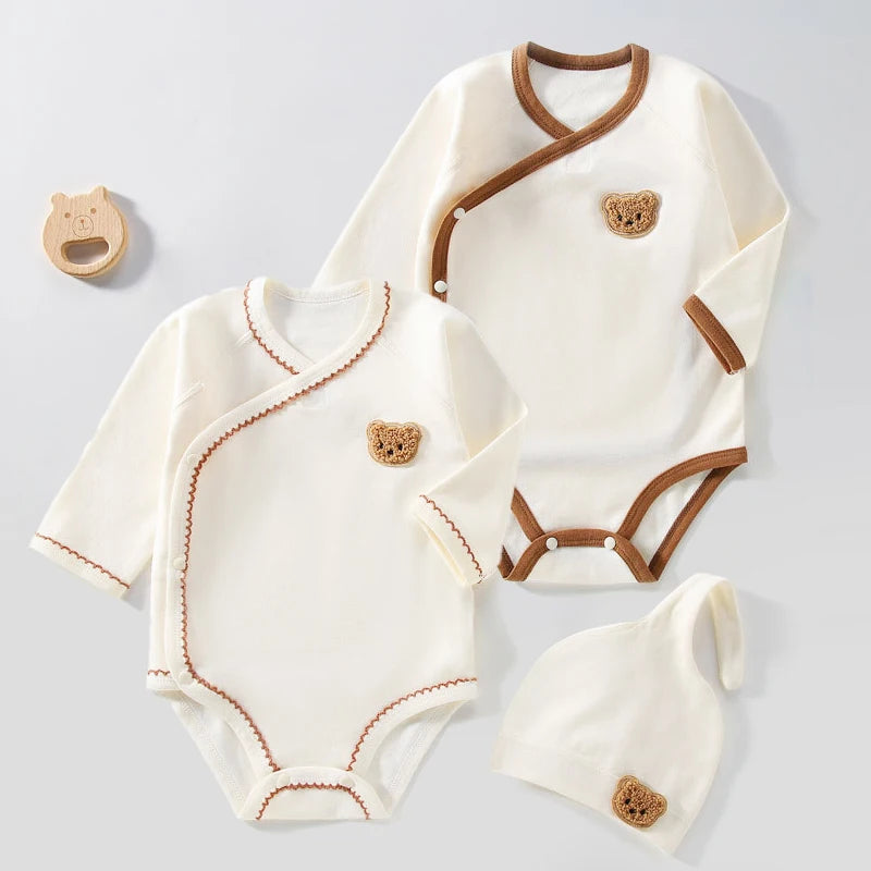 087-Set Romper et Bonnet Ourson - Tendresse et Confort pour Nouveau-nés