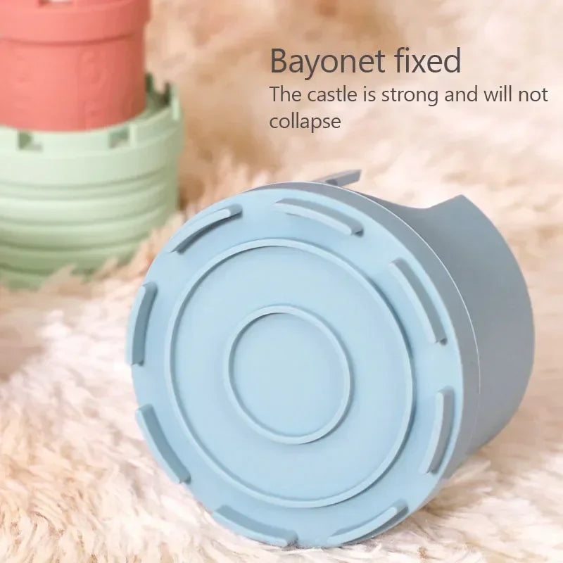 364-Jouet Éducatif Empilable en Silicone – Château et Tasses Colorées