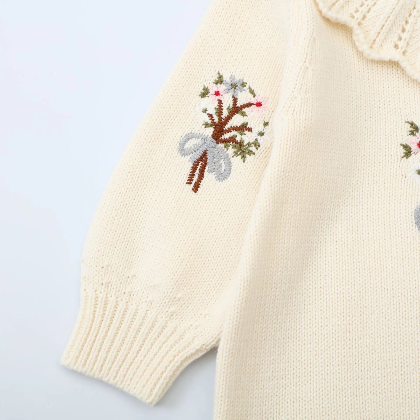 107b-Infant Baby Girls Long Sleeve Sweet Embroidered Knit Jumpsuit - Collection Printemps/Automne