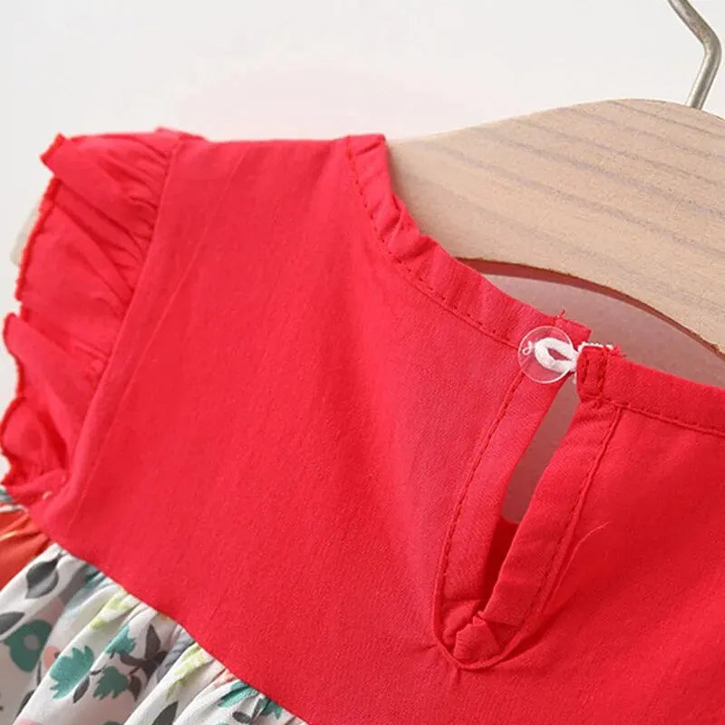 113D-Robe Fleurie d'Été pour Bébé Fille – Sans Manches avec Chapeau de Soleil