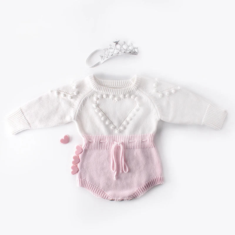 107Q-Jumpsuit en Tricot pour Bébé Fille - Cœur Aimant