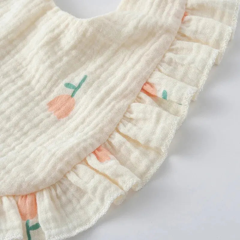 380-Lot de 2 Bavoirs à Bavette pour Bébé – Style Floral avec Volants en Coton Doux