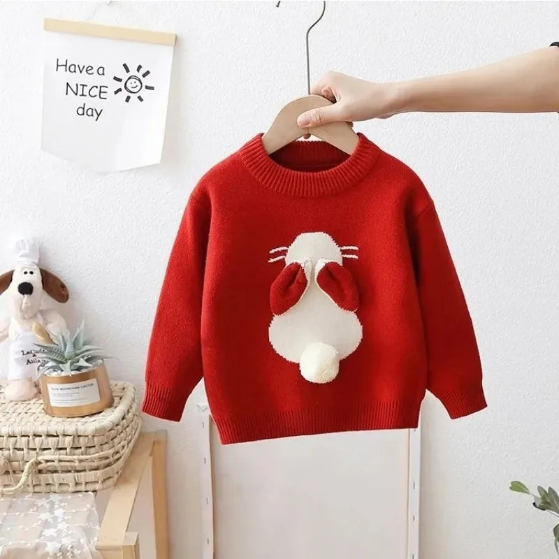 132A-Pull Fille en Maille avec Motif Lapin - Automne & Hiver