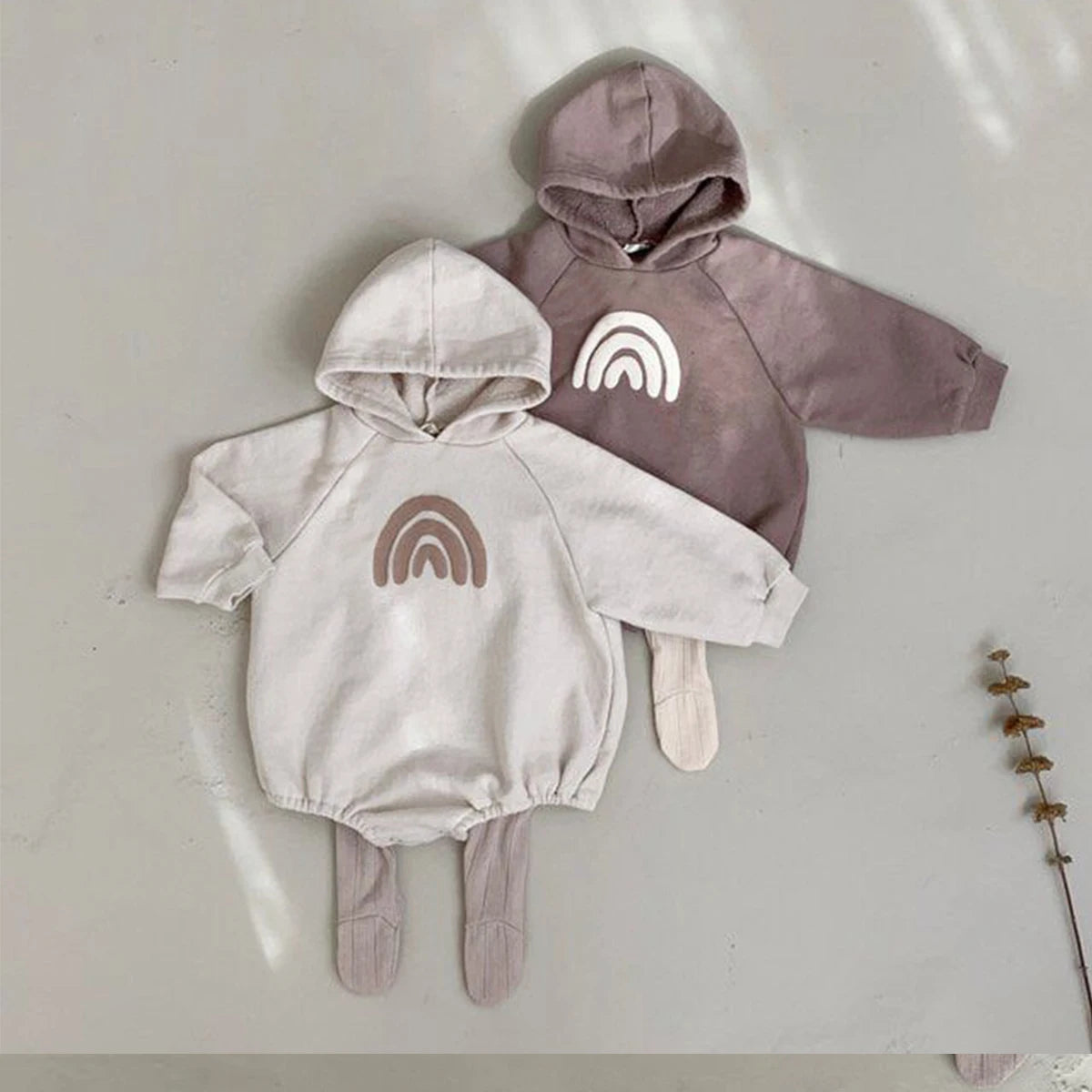 052-Combinaison Sportive Oversize Bébé - Sweat à Capuche Beige Unisexe