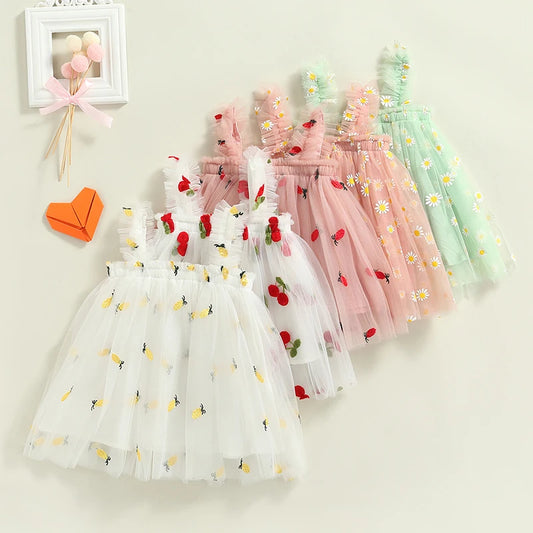 113A-Robe d'Été à Tulle pour Filles (7 mois à 6 ans)