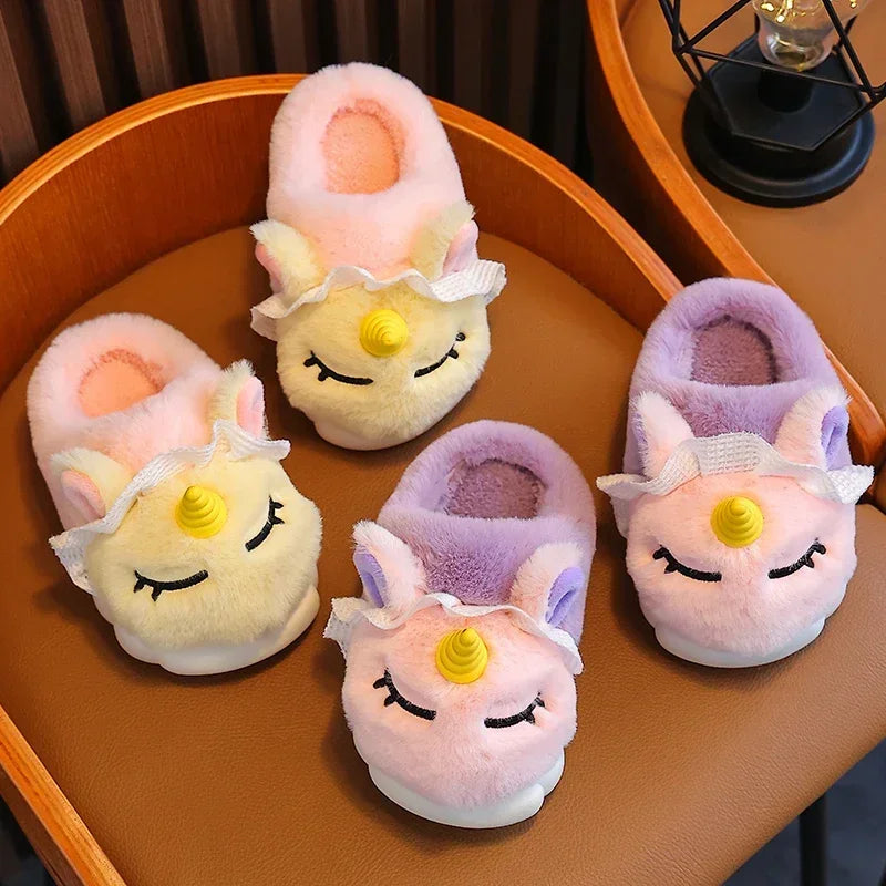256A-Chaussons en Peluche pour Enfants - Licorne Amusante et Confortable