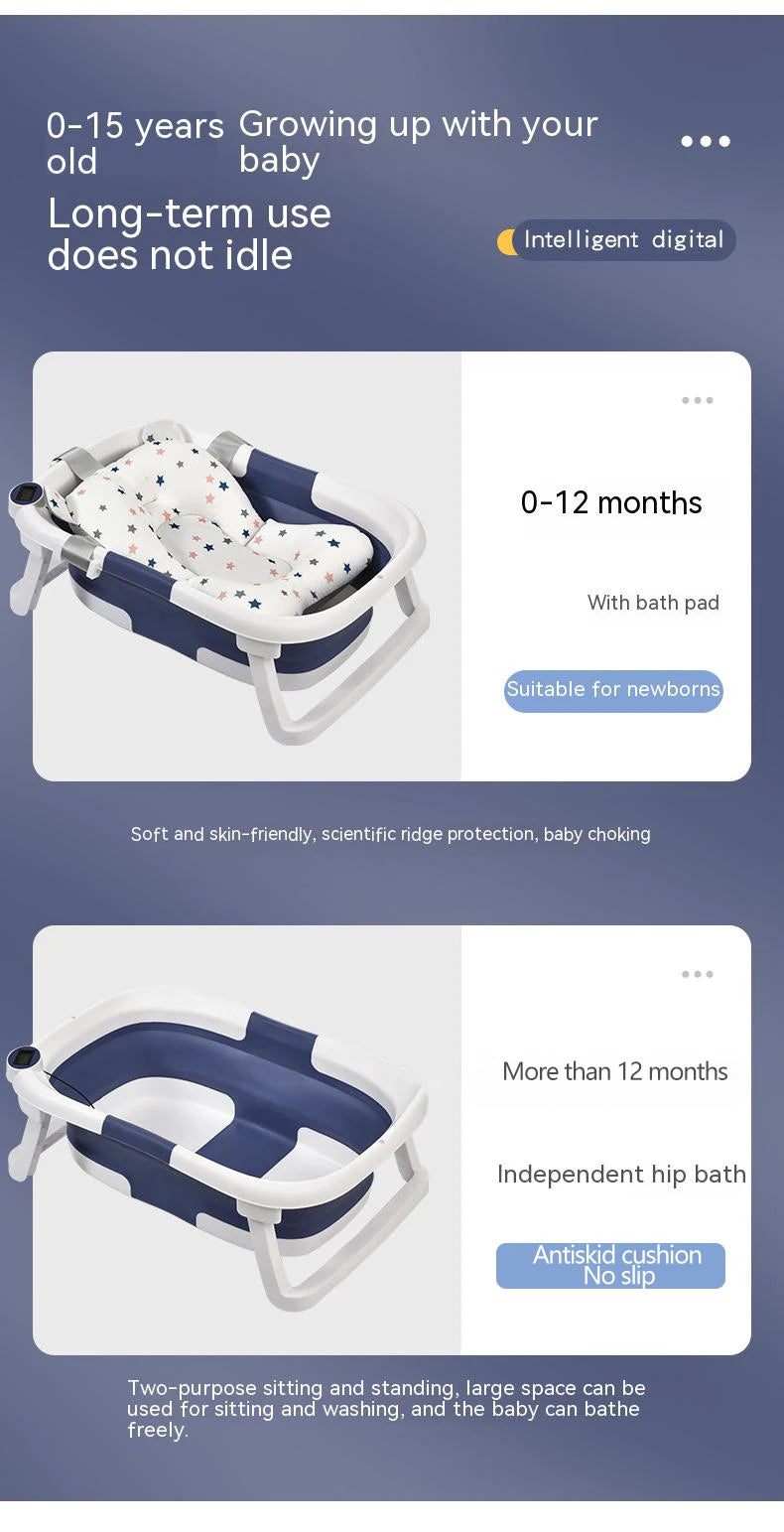 484B-Baignoire Pliante en Silicone pour Bébé – Système de Détection de Température en Temps Réel