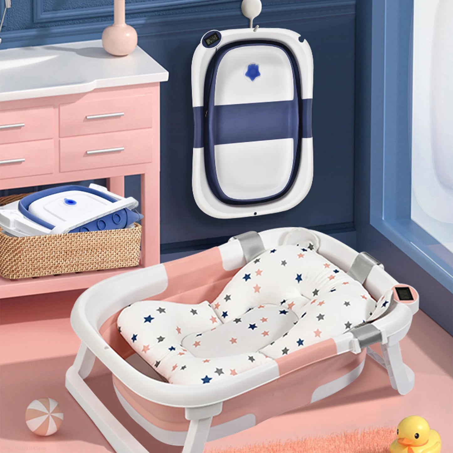 484B-Baignoire Pliante en Silicone pour Bébé – Système de Détection de Température en Temps Réel