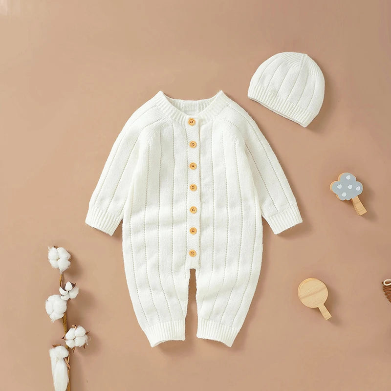 095-Rompers Tricoté avec Bonnet pour Bébé - Élégance et Confort pour les Petits