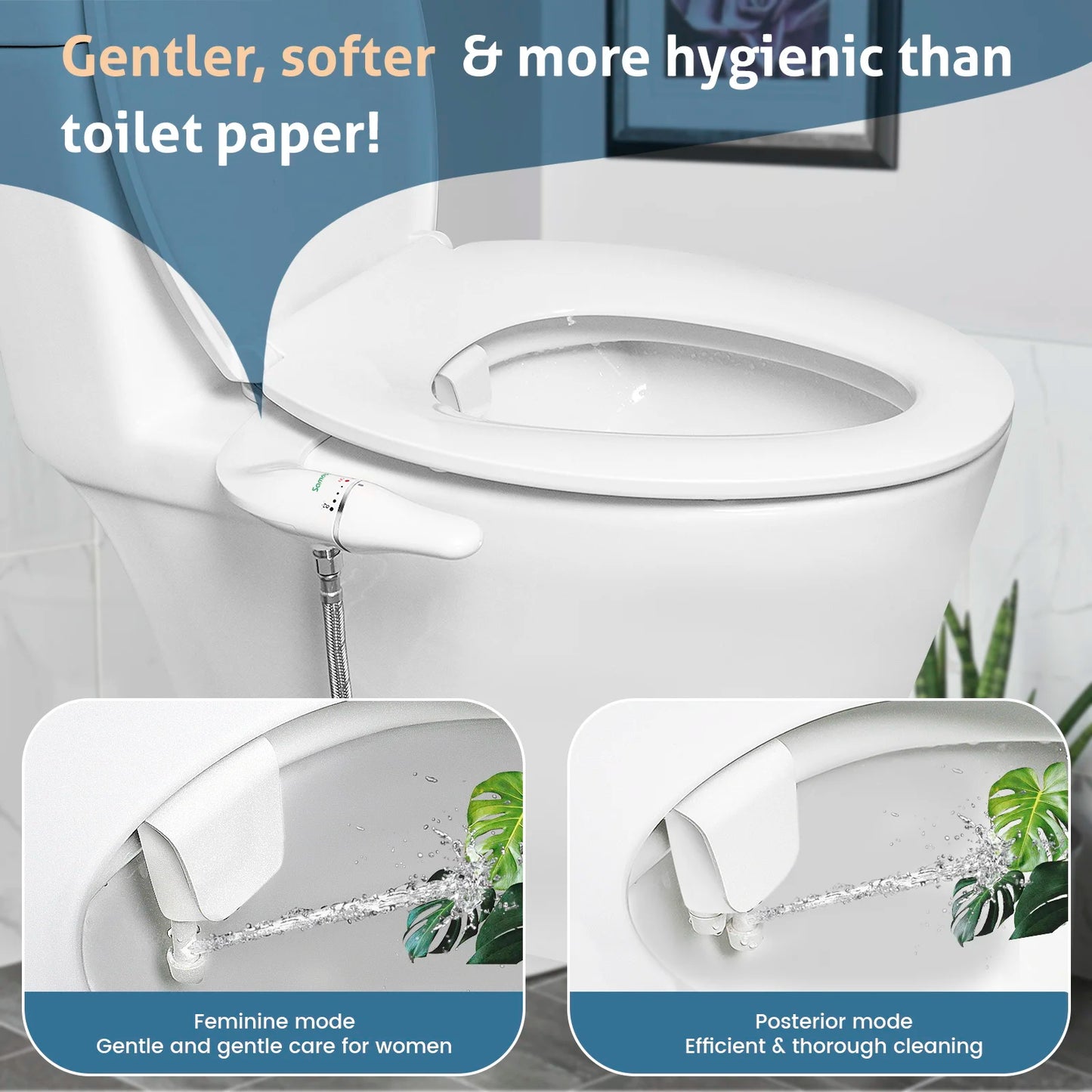 984-Bidet Ultra Slim pour Siège de Toilette – Double Buse, Pression Réglable, Non-Électrique