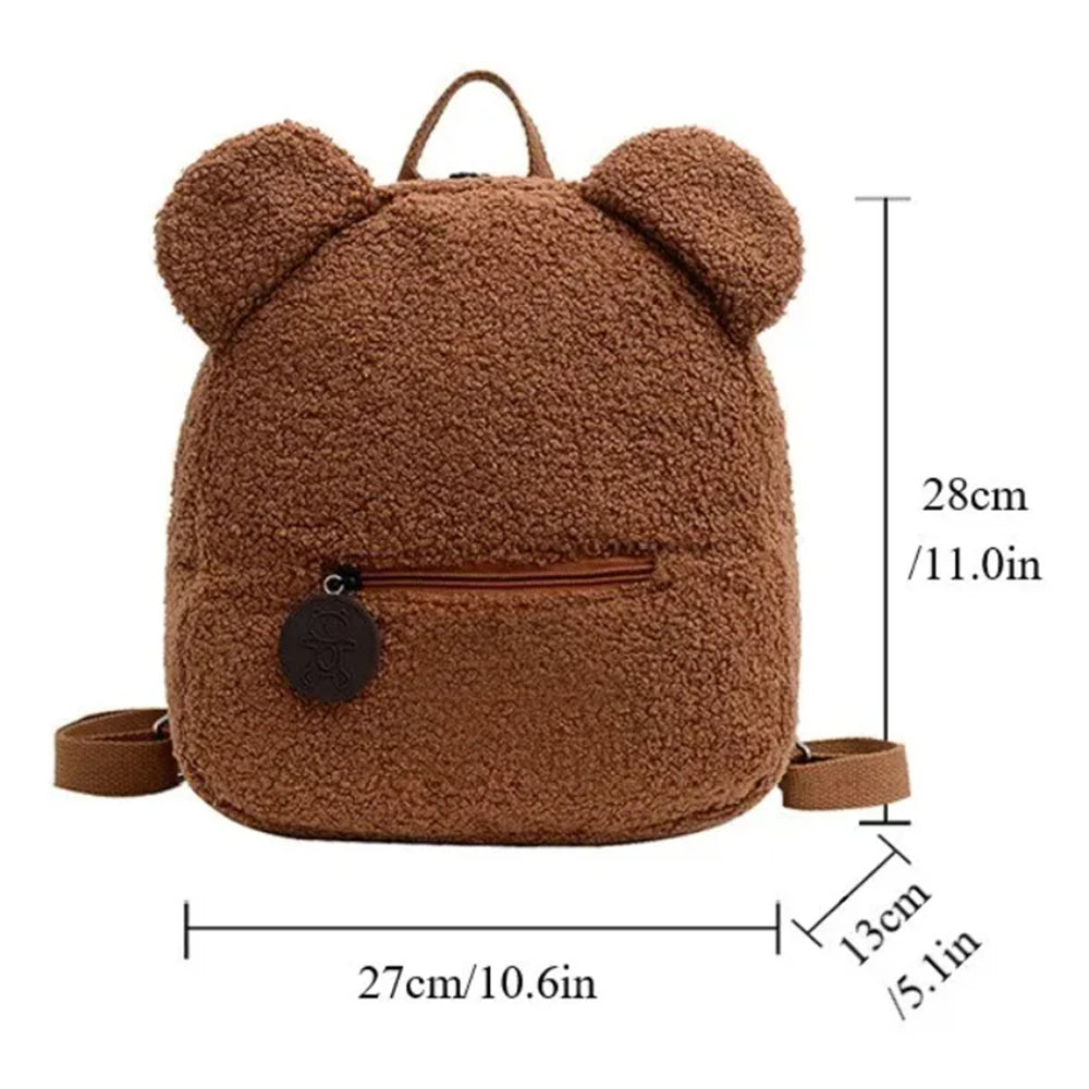 889B-Sac à Dos Mignon en Laine d'Agneau avec Oreilles d'Ours – Petit Sac Doux pour Filles
