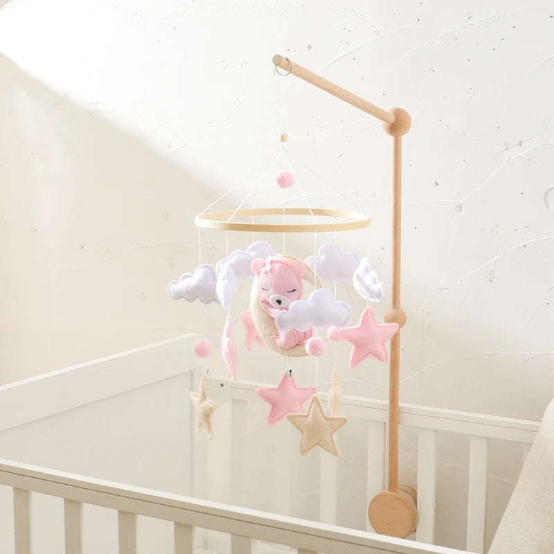 588B-Mobile de Lit Bébé en Bois – Jouets Animaux en Feutre