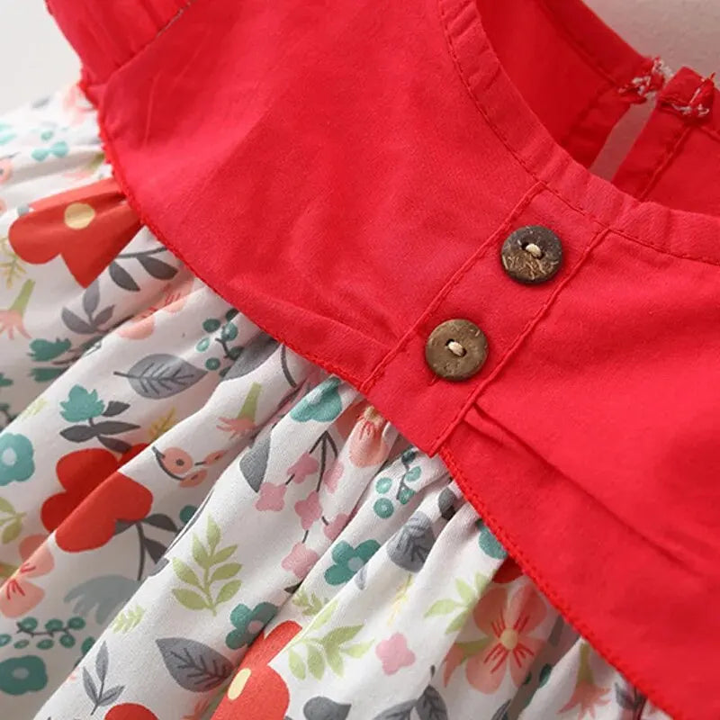 113D-Robe Fleurie d'Été pour Bébé Fille – Sans Manches avec Chapeau de Soleil